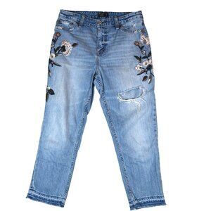 Abercrombie & Fitch Annie High Rise Girlfriend Jeans Sz 28 6s Distressed Floral